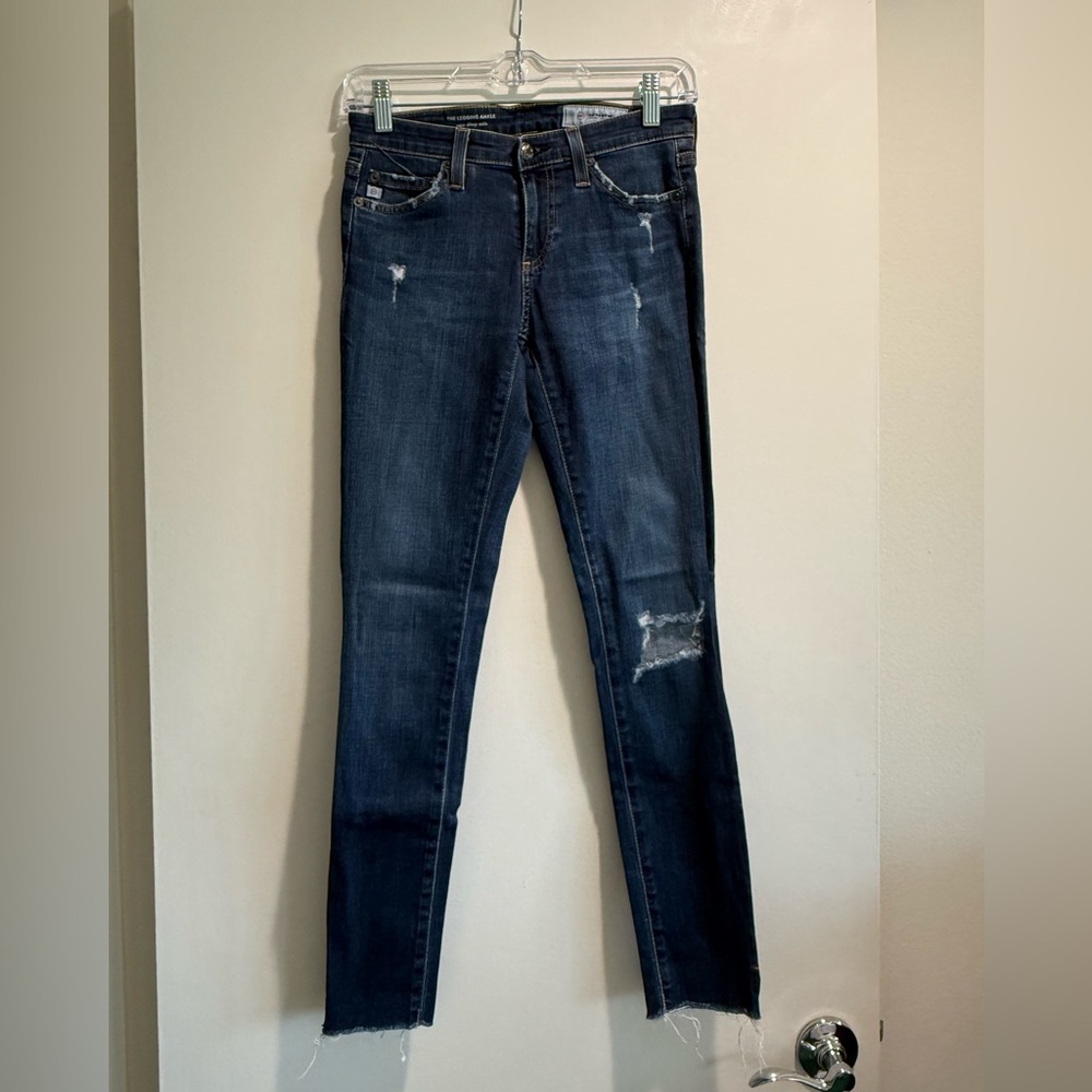 AG Adriano Goldschmied Dark Blue Distressed Skinny Jeans